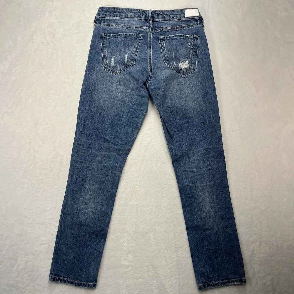 Dear John Erin Slim Straight Jeans Womens 25 Medium Wash Denim Distressed